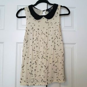 Charming Collared Bird Silhouette Tank Top
